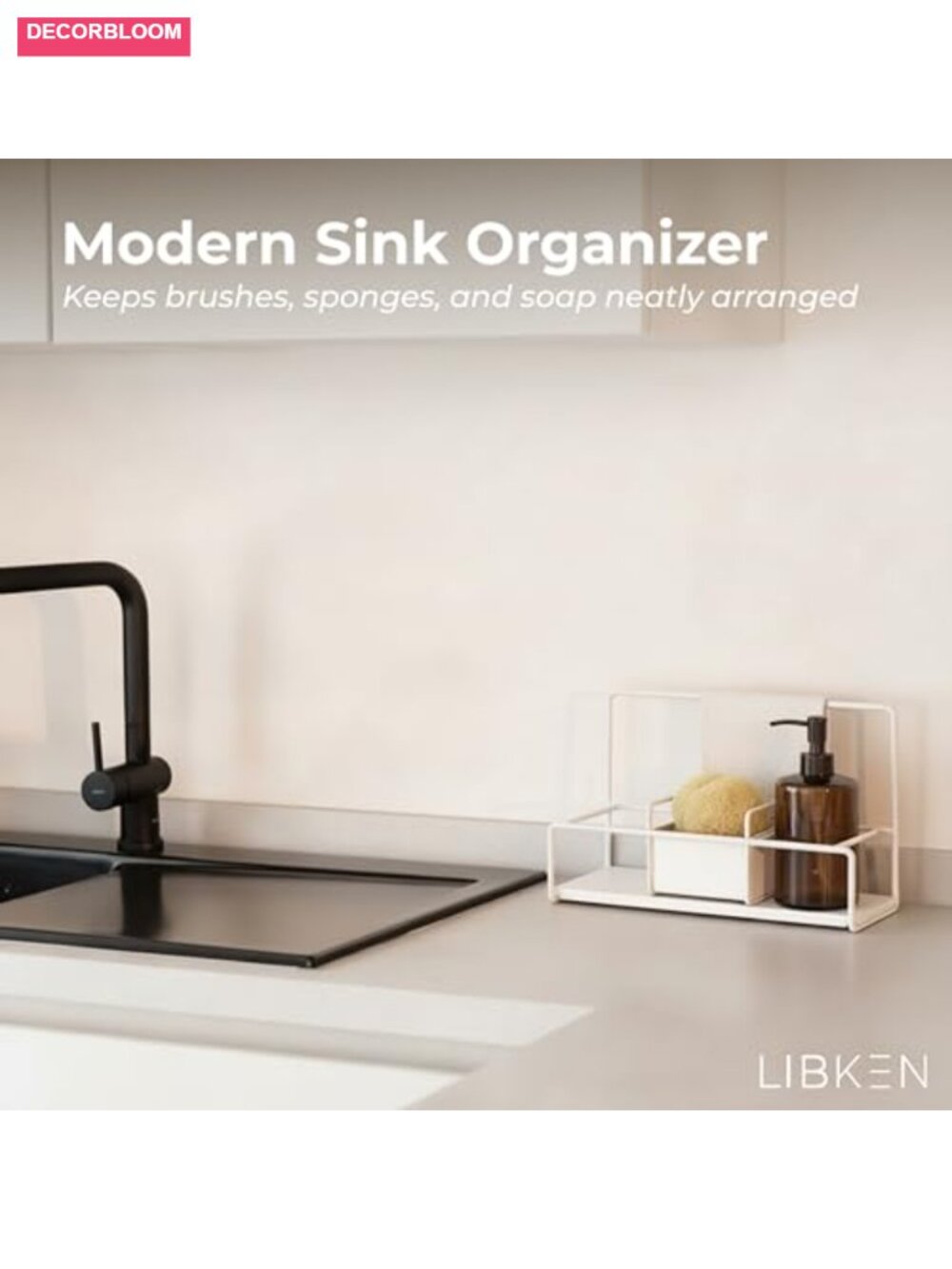 Powder Coated Metal Sponge Holder with Drying Stone for Kitchen Sink - Picture 2 of 5